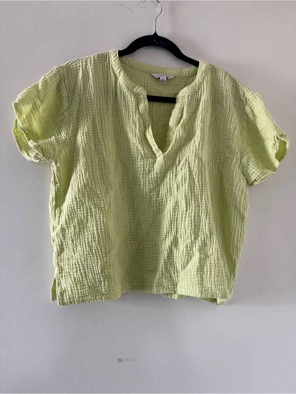 Lucky Brand Green 100% Gauze Cotton Waffle Knit Top Small Coastal Summer Beach